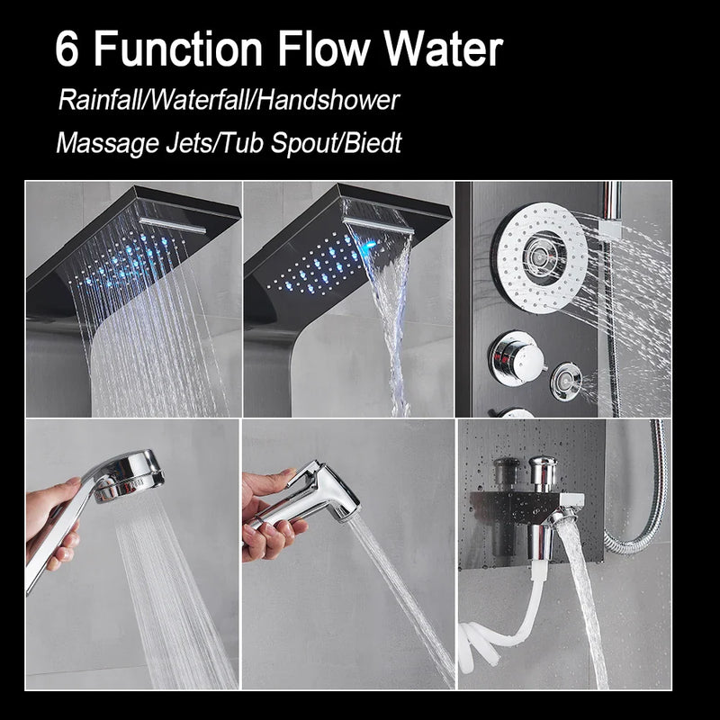 Afralia™ Black LED Shower Faucet SPA Massage Jet Rain Panel Bidet Sprayer Tap