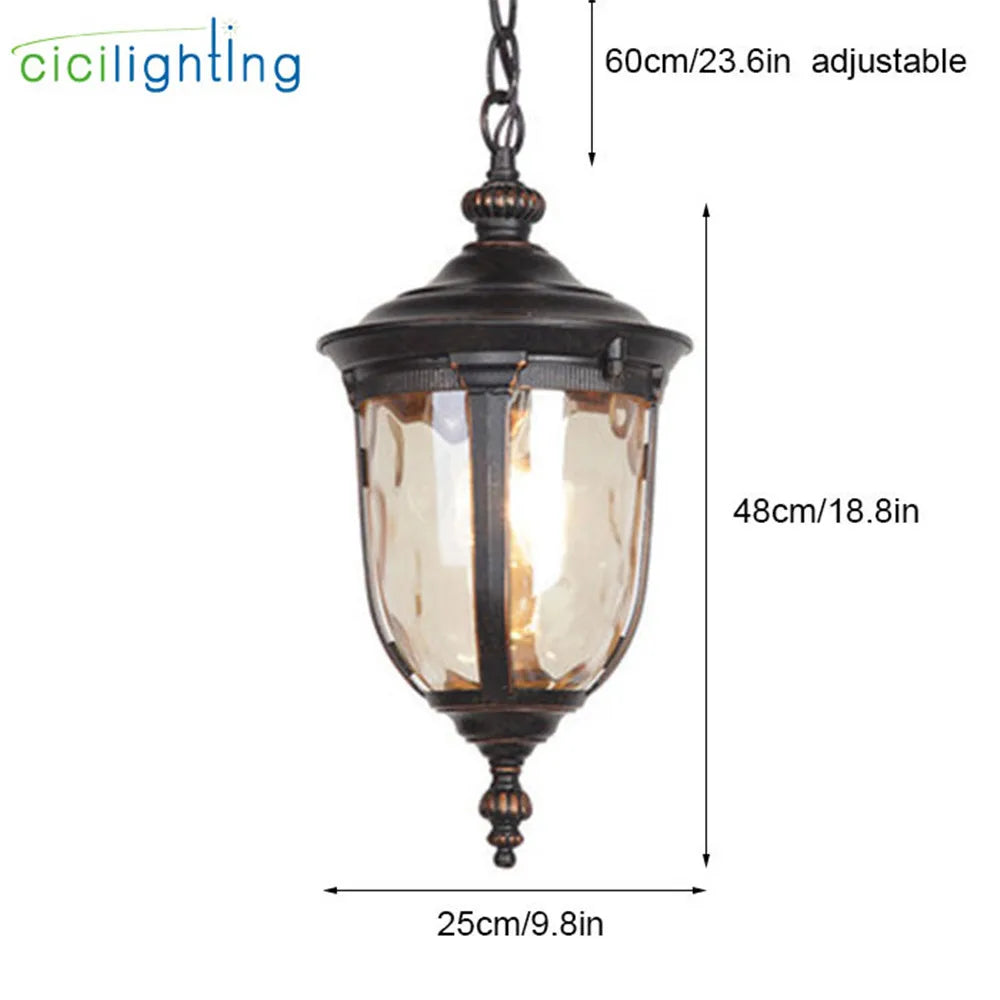 Afralia™ Rustic Outdoor Hanging LED Pendant Lights with Hammered Glass