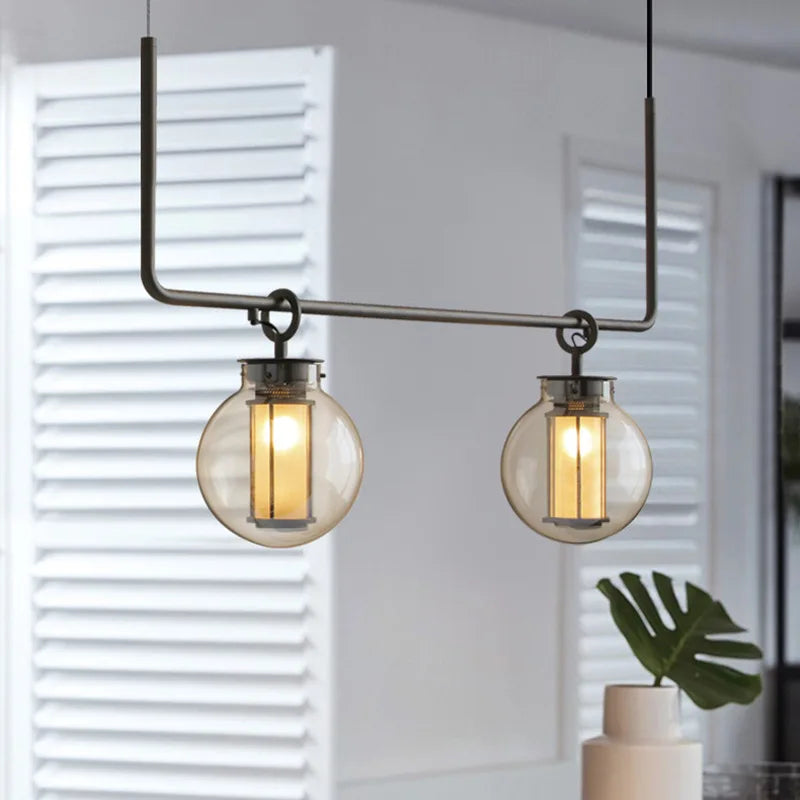 Afralia™ Chandelier: Industrial Metal Glass Ball Lighting for Retro Restaurant and Living Room