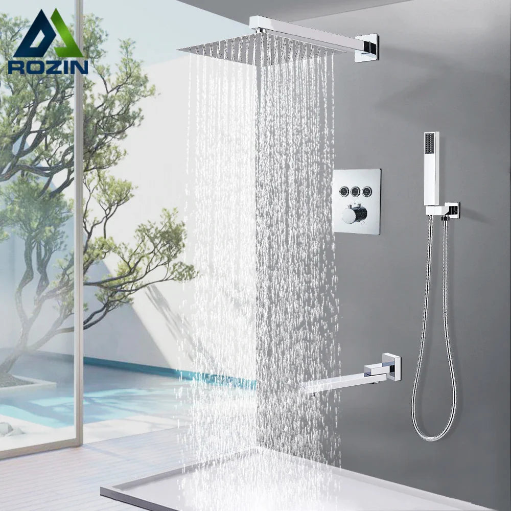 Afralia™ Thermostatic Shower Faucet Chrome, Wall Mount Rainfall Shower Mixer Tap