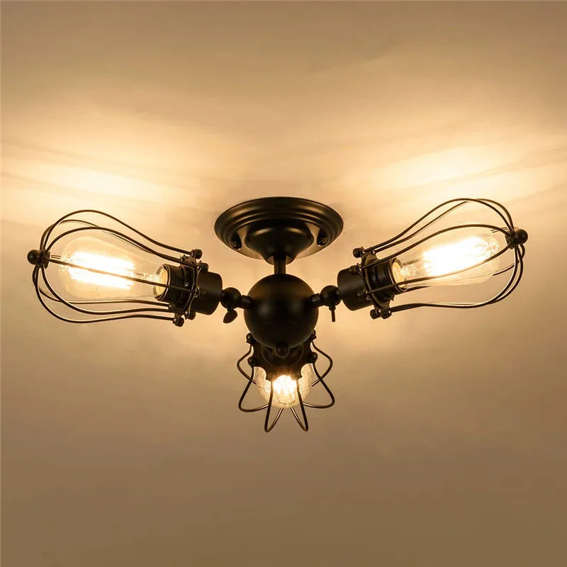 Afralia™ Industrial Vintage Ceiling & Wall Lights: Metal Iron Cages, Adjustable Indoor Fixtures