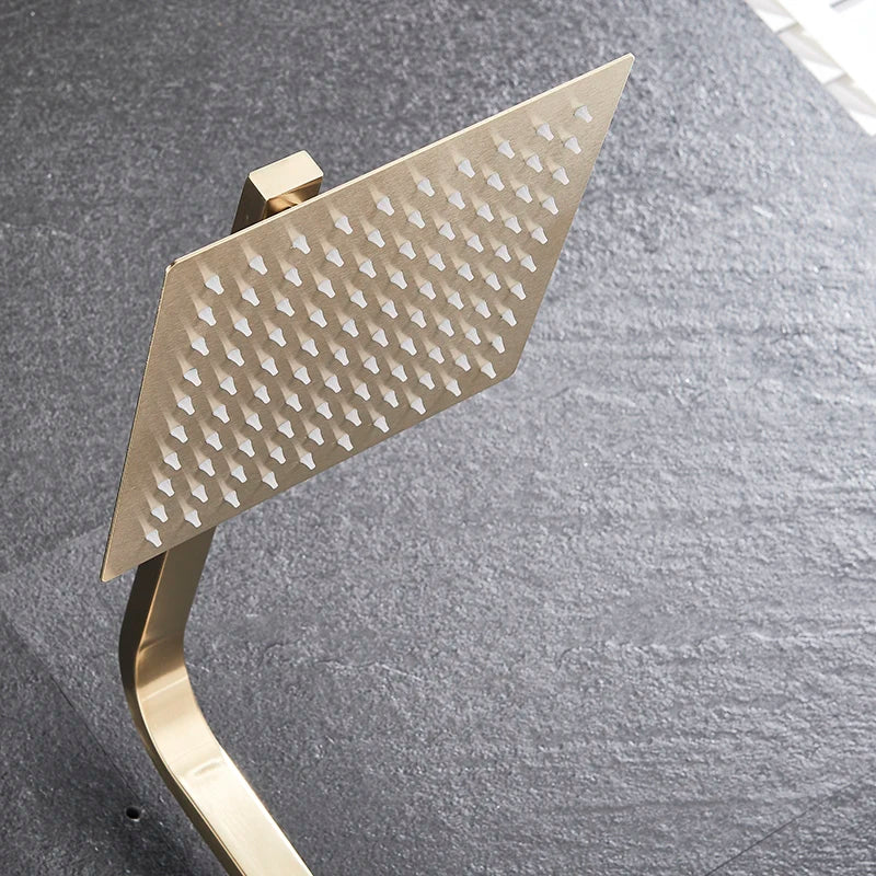 Afralia™ Brushed Gold Shower Mixer with Rotating Tub Spout and 8" Rainfall Head