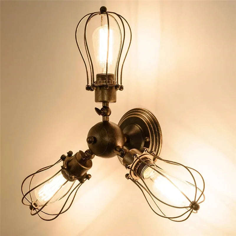 Afralia™ Industrial Vintage Ceiling & Wall Lights: Metal Iron Cages, Adjustable Indoor Fixtures