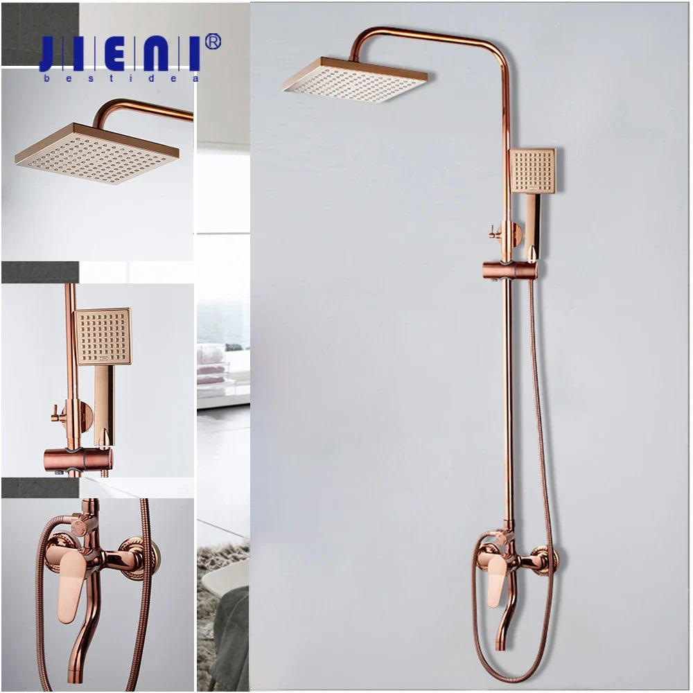 Afralia™ Rose Golden Shower Faucet Set with Rainfall Hand Shower & Mixer