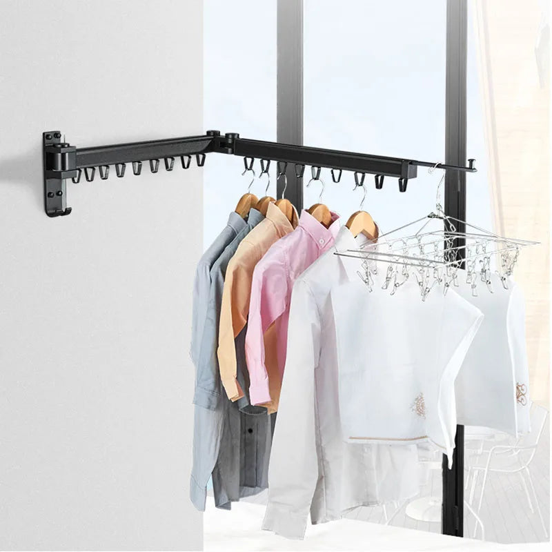 Afralia™ Aluminum Clothing Hanger Organizer Rack Black Foldable Laundry Drying Rack