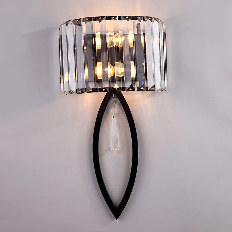 Afralia™ Crystal LED Black Wall Lamp for Bedroom, Living Room, and Aisle