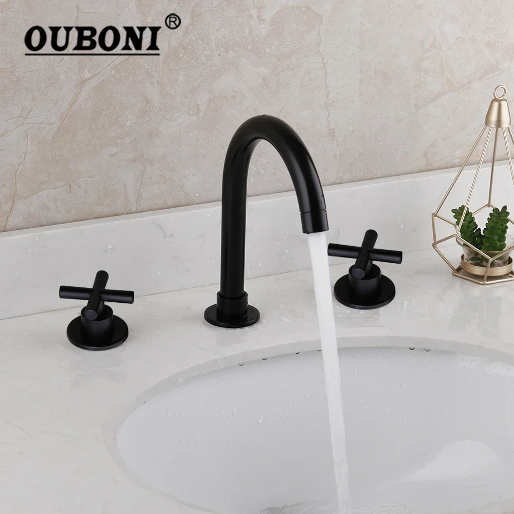 Afralia™ Matte Black 3-Piece Swivel Bathtub Faucet Set - Solid Brass Mixer Tap
