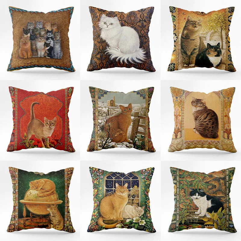 Afralia™ Vintage Cat Peach Skin Sofa Pillowcase - Wholesale Square Cushion Cover