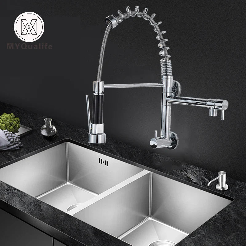 Afralia™ Chrome Black Kitchen Faucet - Swivel Spout, Wall Mounted, 360 Rotation