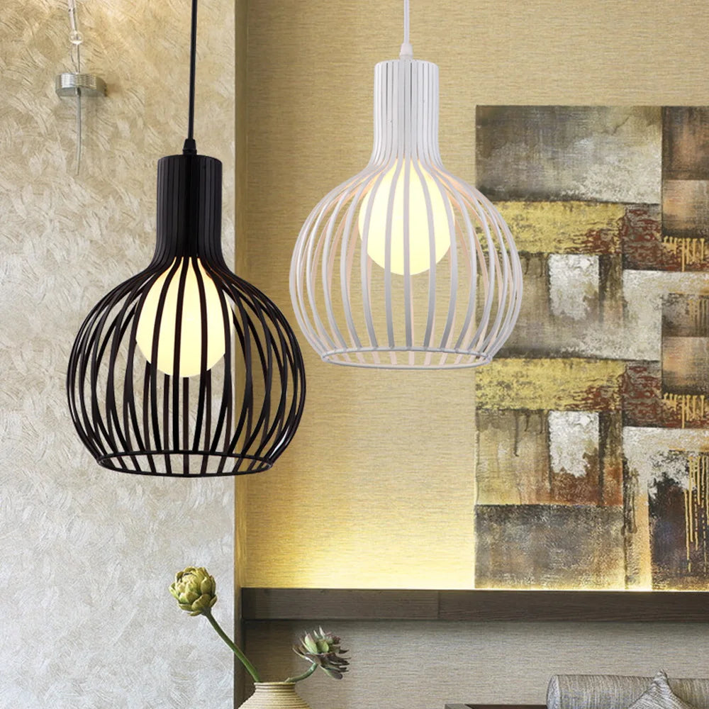 Afralia™ Iron Cage Pendant Lights for Modern Vintage Loft, Retro Home Decor Kitchen Bar LED