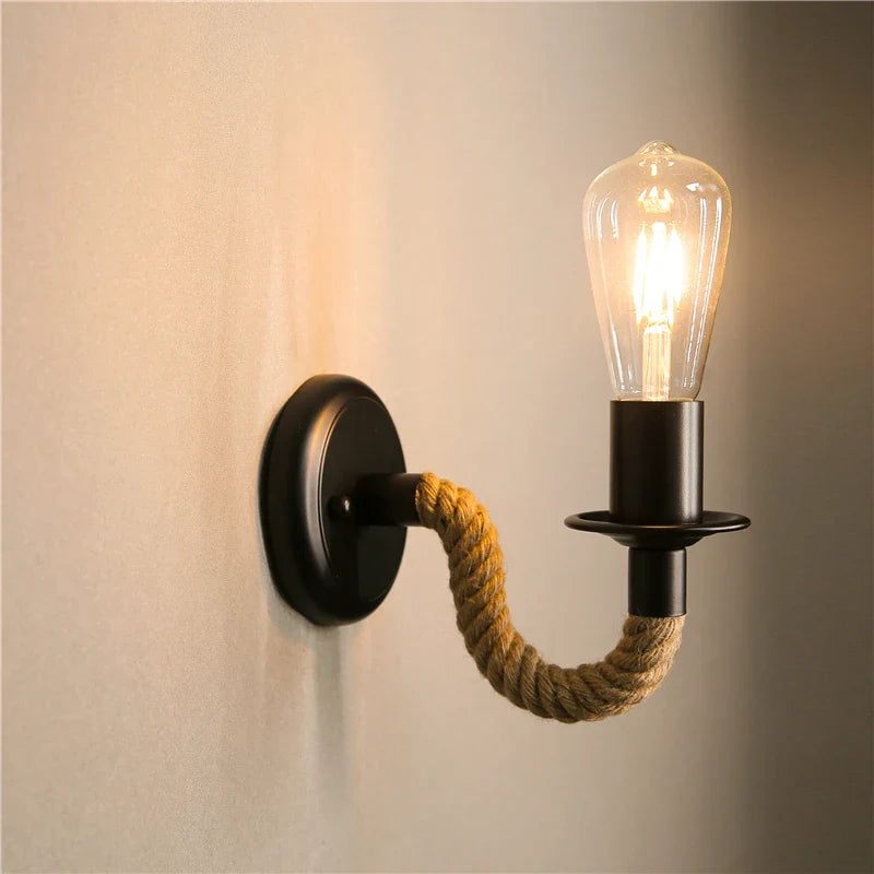 Afralia™ Retro Hemp Rope LED Wall Lamp for Indoor Living Room Decor