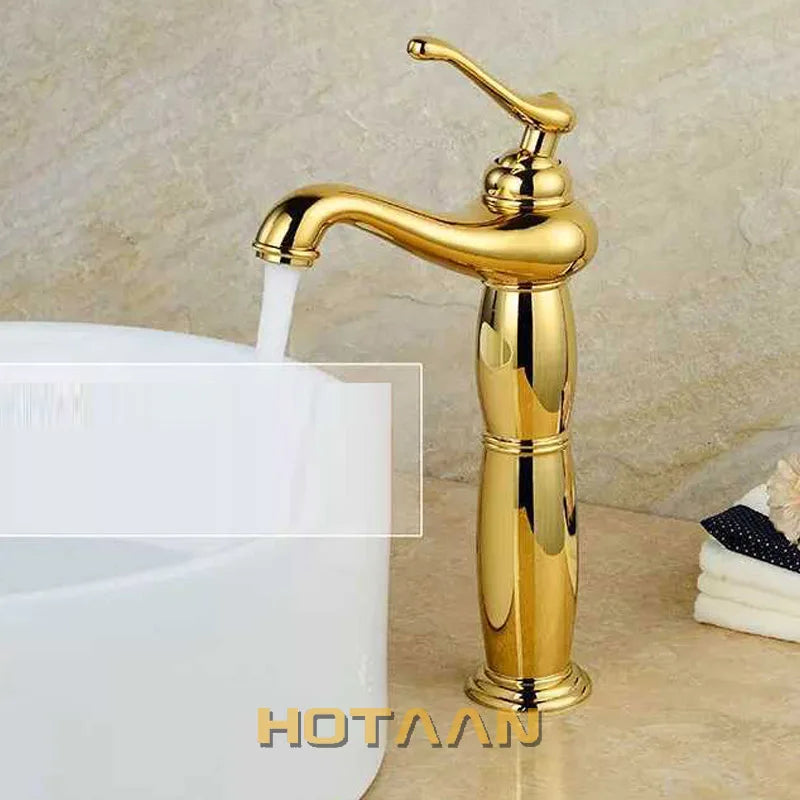 Afralia™ Gold Brass Tall Basin Faucet: Luxurious European Style Mixer Tap Y-5062