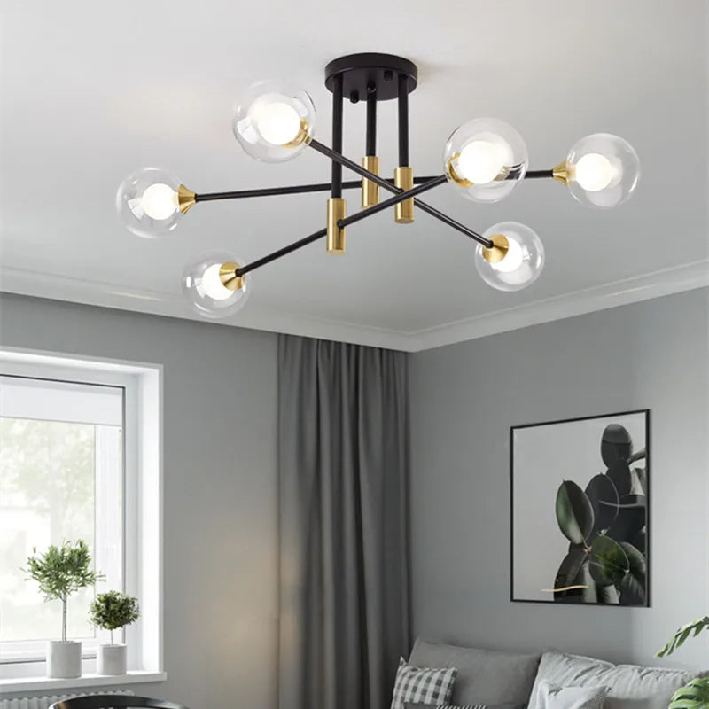 Afralia™ Black & Gold LED Chandelier: Modern E27 Glass Ball Lamp for Home Lighting