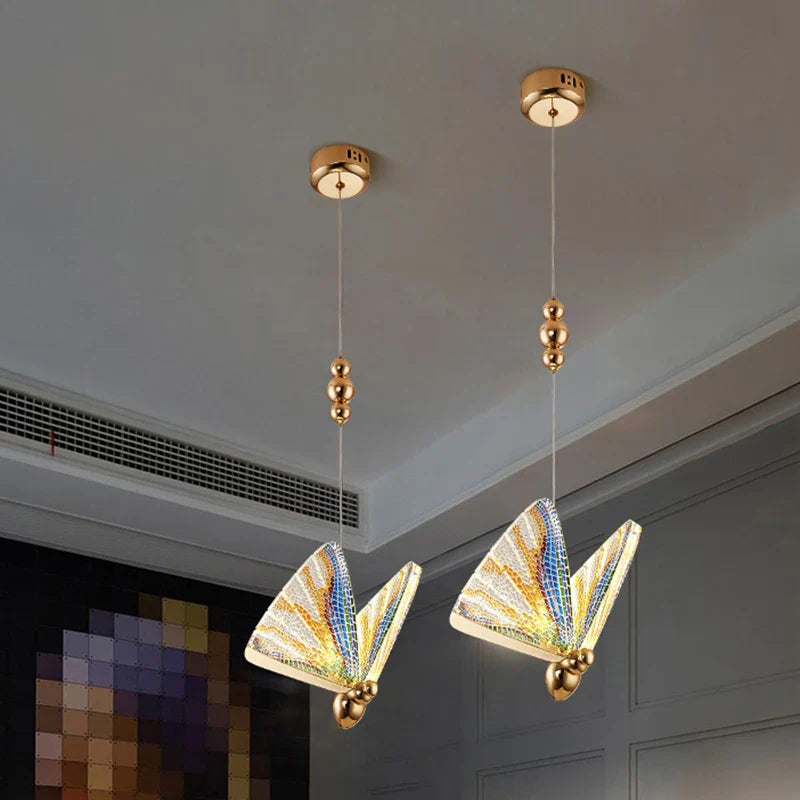 Afralia™ LED Butterfly Pendant Light for Living Room Chandelier - Colorful Acrylic Insect Fixture
