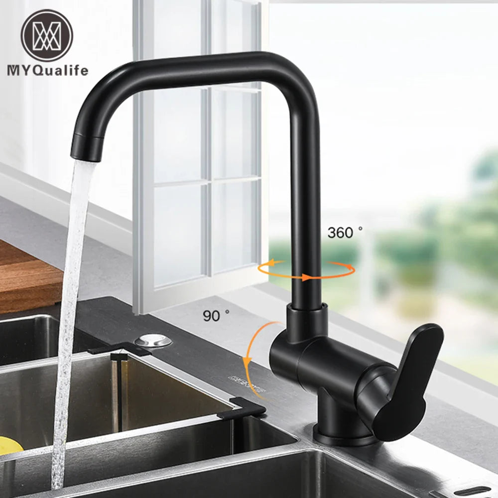 Afralia™ Matte Black Inner Window Folding Kitchen Faucet - Two Mode Mixer Water Crane