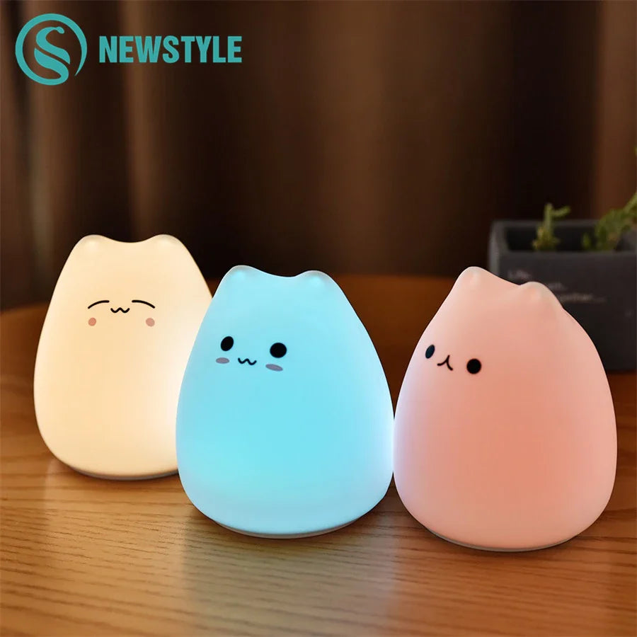 Afralia™ Cat Silicone LED Night Light Touch Sensor 2 Modes Children Bedroom Lamp