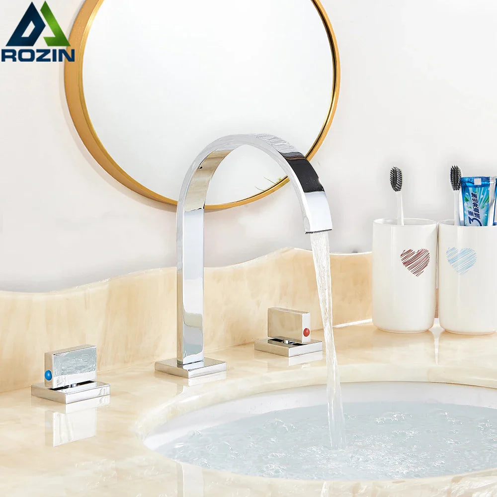 Afralia™ Square Basin Faucets: Double Handle Deck Mounted Bathroom Sink Tap