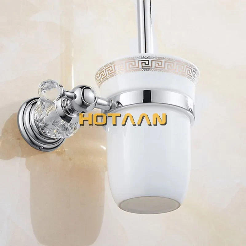 Afralia™ Crystal Silver Bathroom Accessories Set, Chrome Polished Brass Bath Hardware