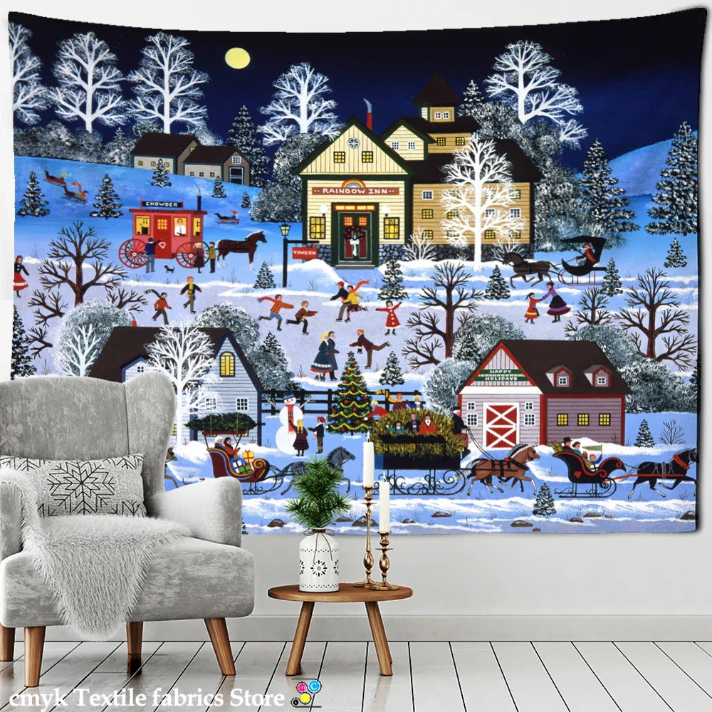 Afralia™ Christmas Fireplace Tapestry Wall Hanging Home Decor