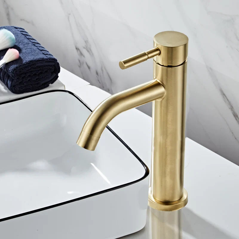 Afralia™ Brushed Gold Bathroom Basin Faucet, Single Handle Deck Mounted Mixer Tap