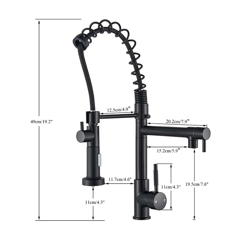 Afralia™ Dual Spout Kitchen Sink Faucet - Matte Black Finish, Deck Mount Spring Mixer