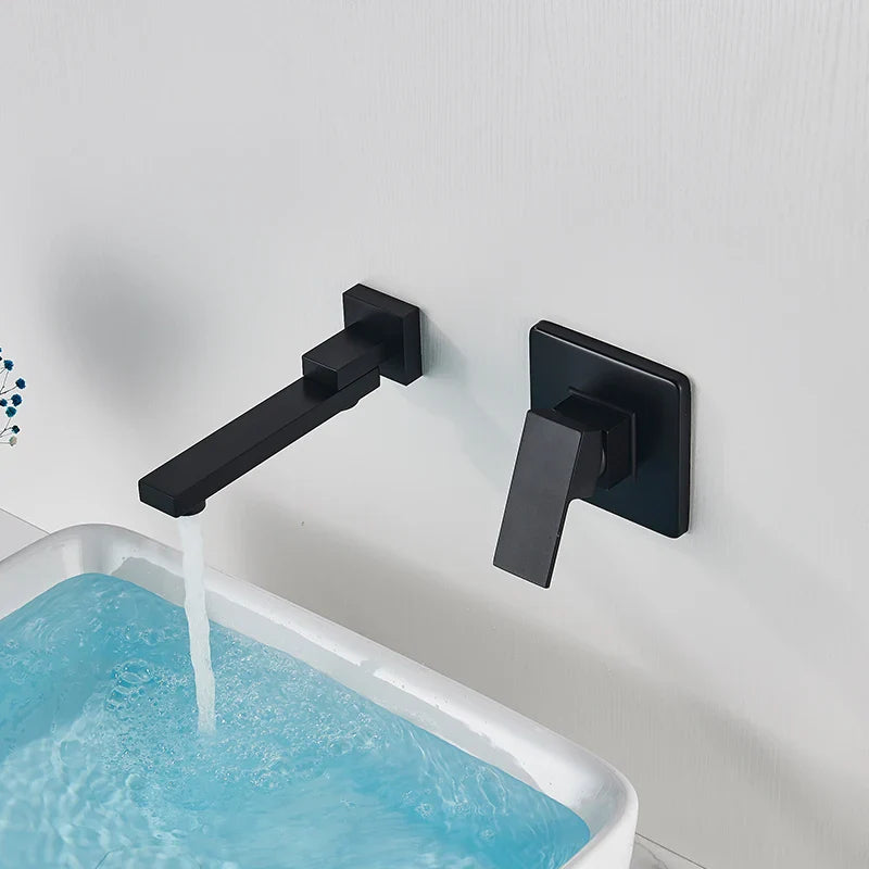 Afralia™ Matte Black Swivel Spout Wall Mount Basin Faucet Solid Brass Bathroom Mixer