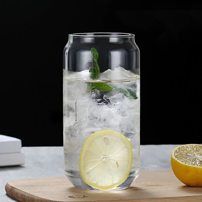 Afralia™ Glass Can Shape Cup with Bamboo Lid, High Borosilicate Glass Drinkware