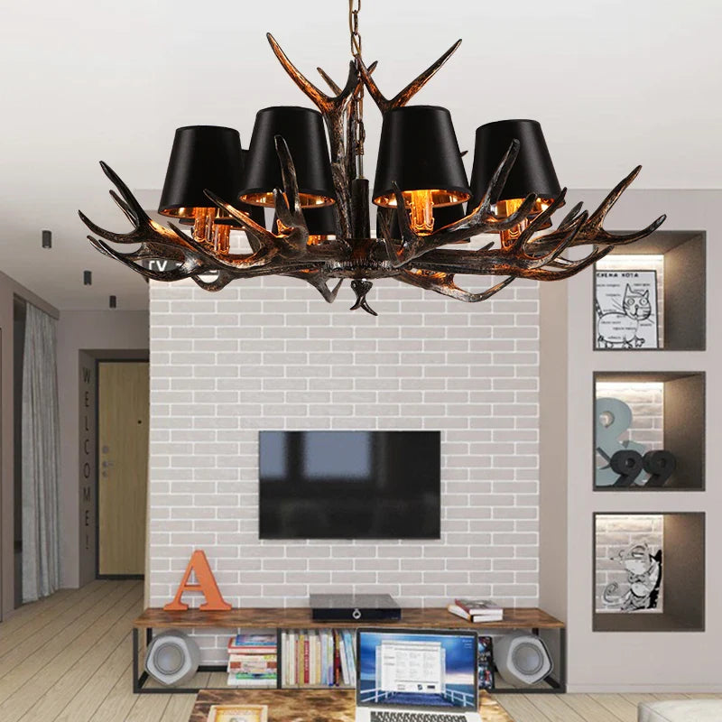 Afralia™ Antler Chandelier Rustic Resin Restaurant Cafe Decor Vintage Art Deco Lamp