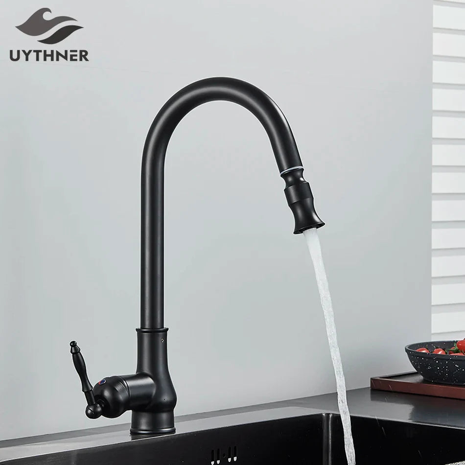 Afralia™ Matte Black Kitchen Faucet Pull Out Single Handle Mixer Tap 360 Rotation