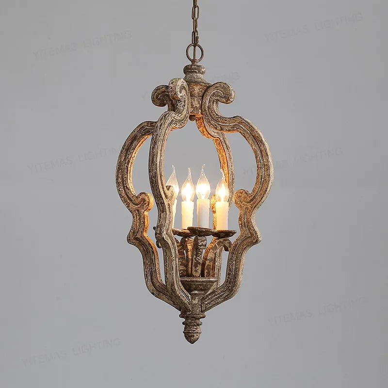 Afralia™ Vintage Wooden 4-Light Chandelier for Living Room, Kitchen, Dining, and Master Bedroom