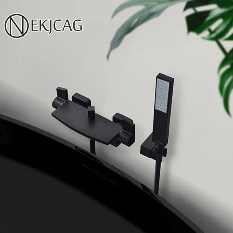 Afralia™ Matte Black Waterfall Bathtub Faucet Set Wall Mounted Shower Faucets Mixer Tap