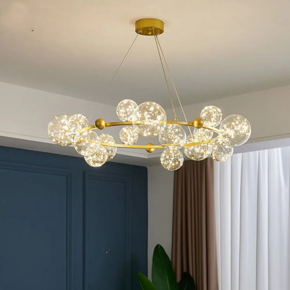 Afralia™ Gold LED Glass Bubble Chandelier for Dining Room and Restaurant