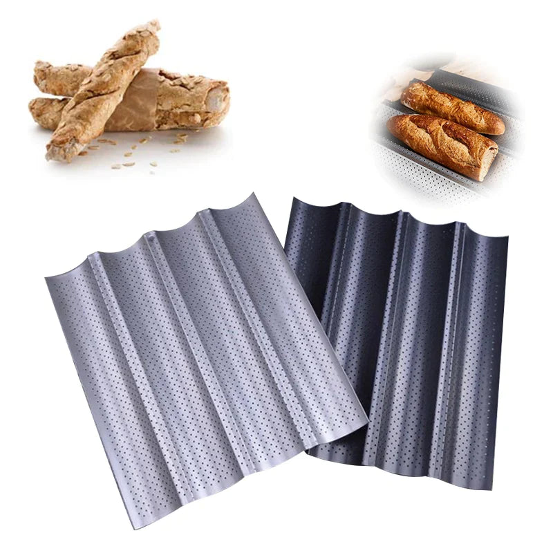 Afralia™ Wave Bread Baking Tray Baguette Mold Pans 2/3/4 Groove French Bread Mold