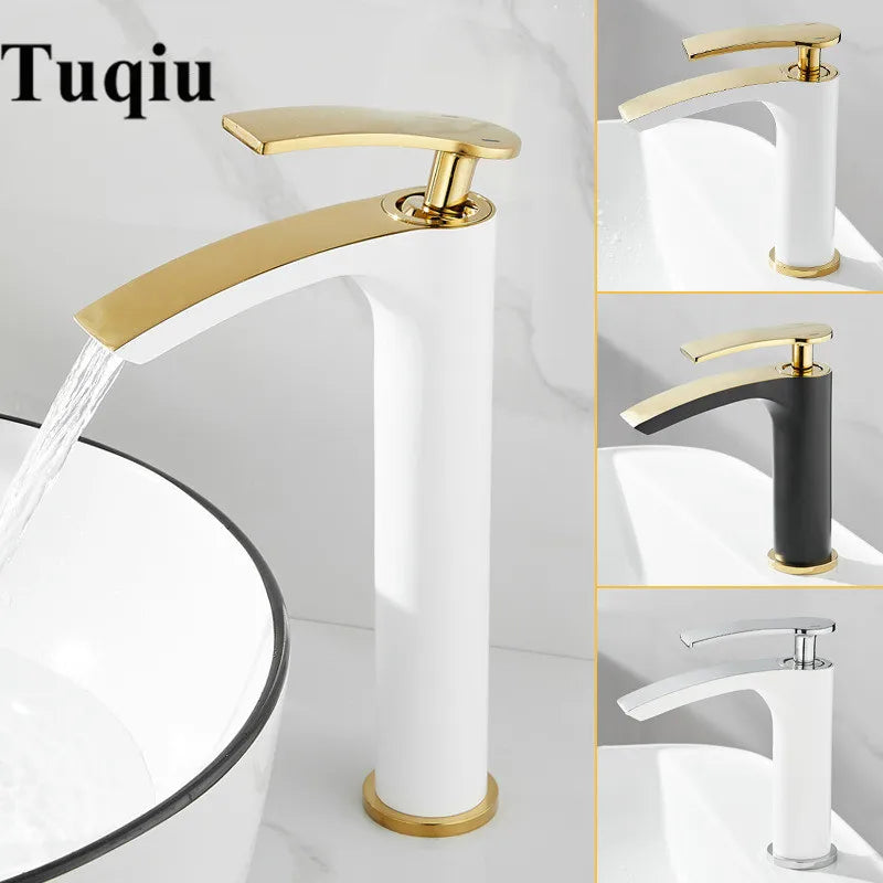 Afralia™ Brass Bathroom Basin Faucet Cold Hot Water Mixer Sink Tap Deck Mounted