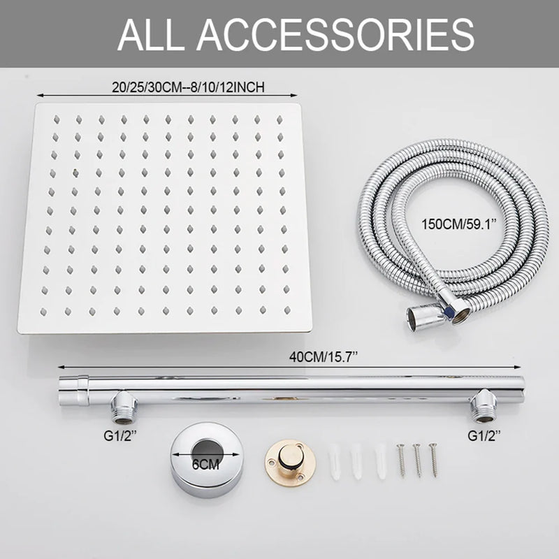 Afralia™ 10" Square Rainfall Shower Head Set with Stainless Steel Hose