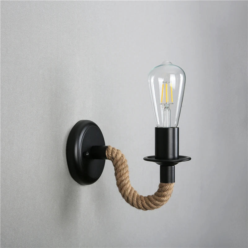 Afralia™ Retro Hemp Rope LED Wall Lamp for Indoor Living Room Decor
