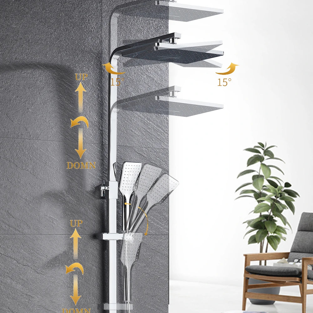 Afralia™ Chrome Rainfall Shower Faucet with Handshower and Rotating Watering Can