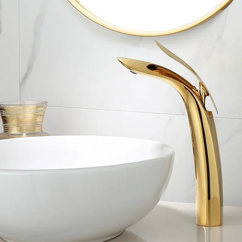 Afralia™ Gold Brass Basin Faucet | Single Handle Mixer Tap for Bathroom Sink
