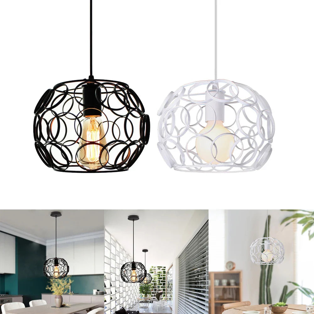 Afralia™ Industrial Iron Pendant Lights Modern Metal Cage E27 LED Hanging Lamp for Home & Restaurant