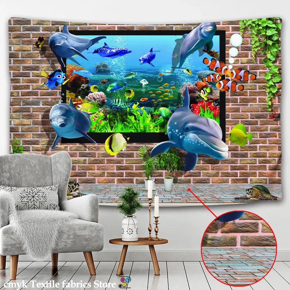Afralia™ Underwater World Tapestry: Marine Museum Whale Wall Cloth for Bohemian Hippie Decor