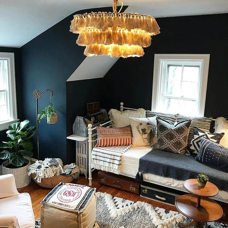 Afralia™ Fela Tassel Chandelier: Bohemian Chain Tiered Suspension Light for Living Room & Shop