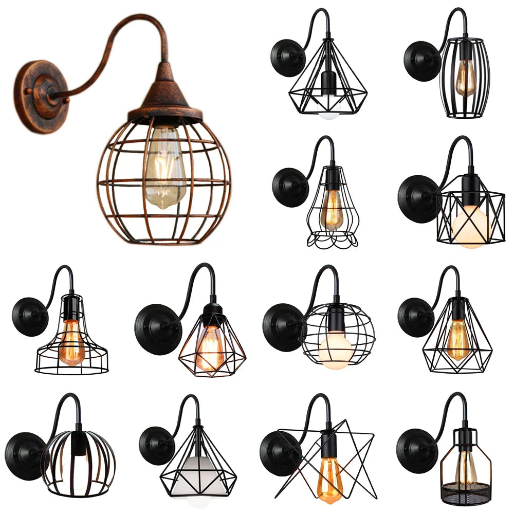 Afralia™ Iron Cage Guard Wall Sconce Vintage LED Light for Indoor Lighting