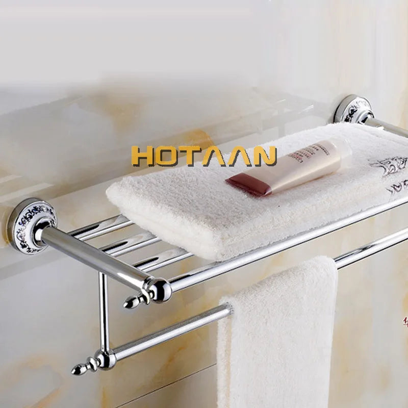 Afralia™ Chrome Towel Rack: Double Shelf Bathroom Holder, Stainless Steel Wall Mounted Towel Holder