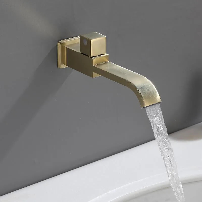 Afralia™ Brushed Gold In-Wall Basin Faucet Set with Cold Water Only Tap