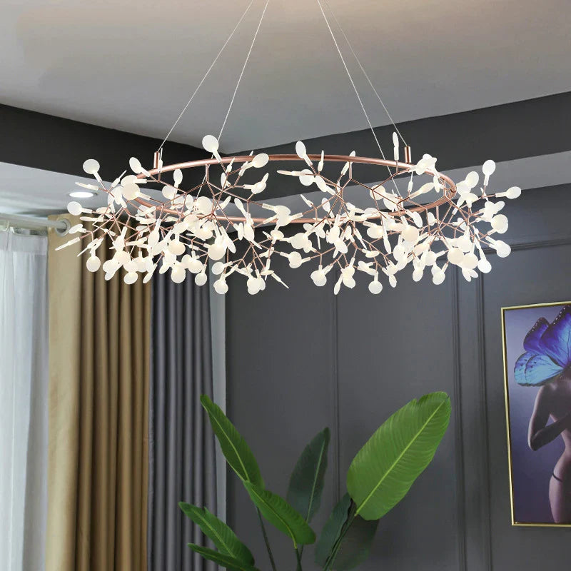 Afralia™ Nordic Firefly Chandelier: Modern Rose Gold/Black Art for Living Room, Restaurant, Kitchen