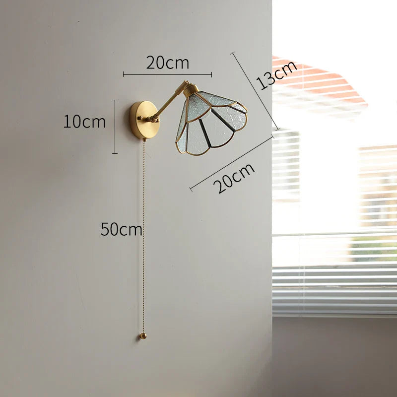 Afralia™ Green Glass LED Wall Lights with Pull Chain Switch, Copper Finish