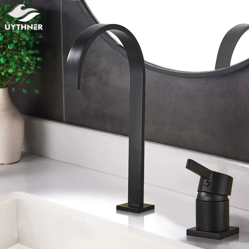 Afralia™ Matte Black Waterfall Basin Faucet: 360 Rotate Hot Cold Mixer Tap