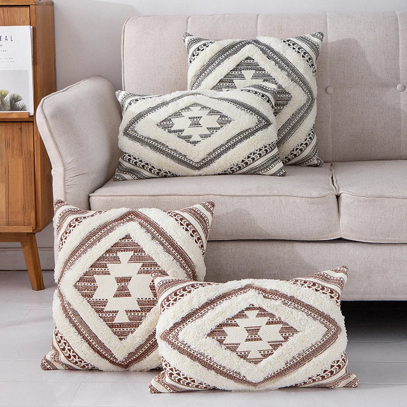 Afralia™ Boho Style Cotton Woven Cushion Cover in Coffee Black, 45x45cm/30x50cm