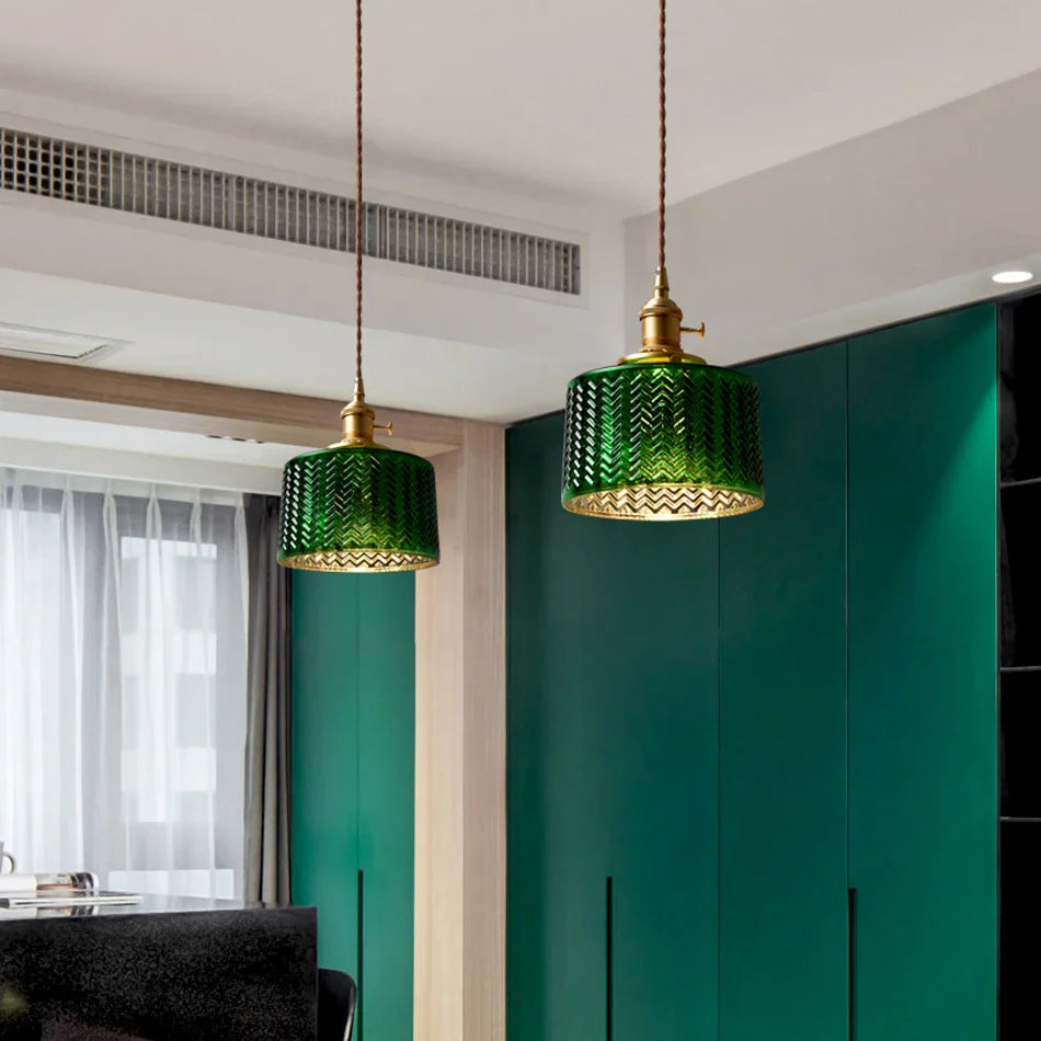 Afralia™ Green Glass LED Pendant Light - Stylish Lighting Fixture for Modern Interiors