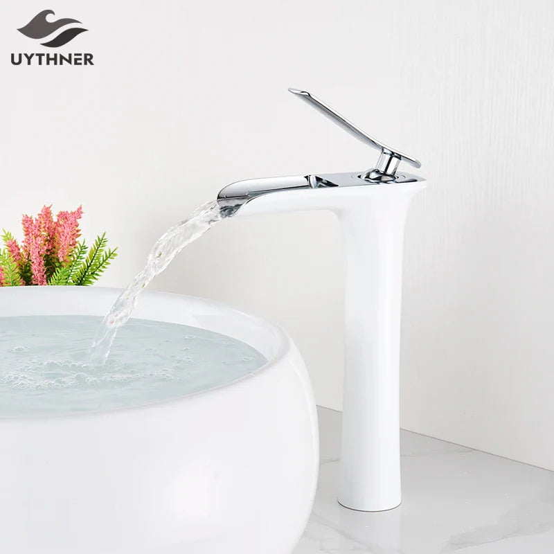Afralia™ White Waterfall Bathroom Faucet - Modern Single Hole Basin Mixer Tap